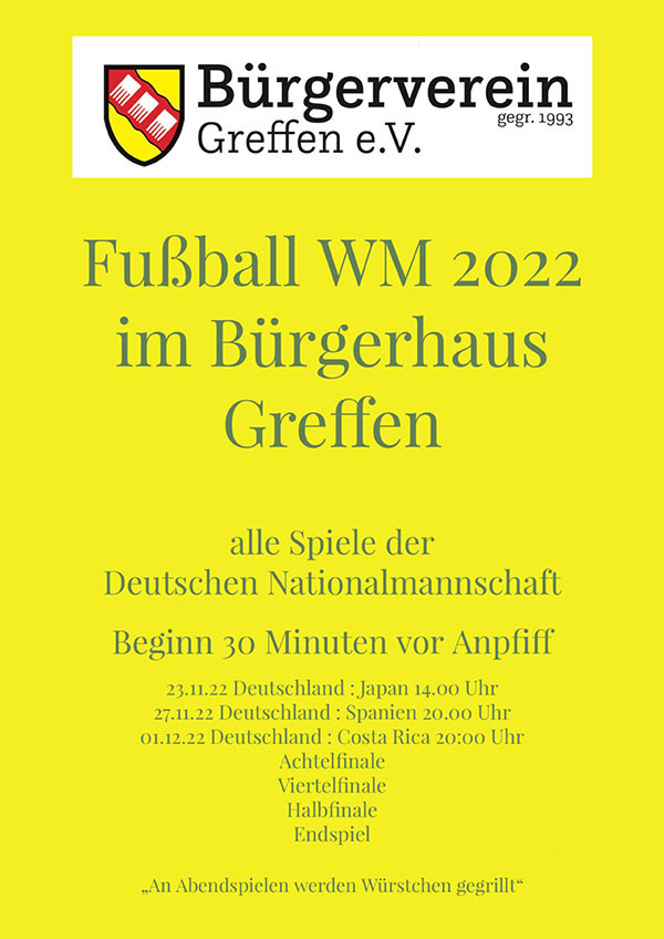 Fußball WM 2022 im Bürgerhaus Greffen - Bürgerverein Greffen e.V. in 33428 Harsewinkel-Greffen