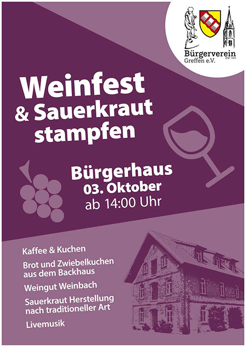 Weinfest & Sauerkraut stampfen - Bürgerverein Greffen e.V. in 33428 Harsewinkel-Greffen