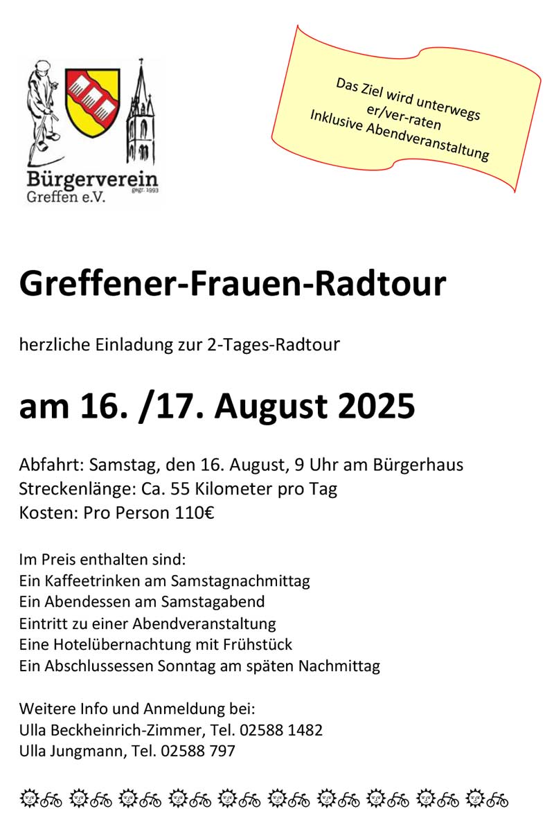 Frauen-Radtour - Bürgerverein Greffen e.V. in 33428 Harsewinkel-Greffen